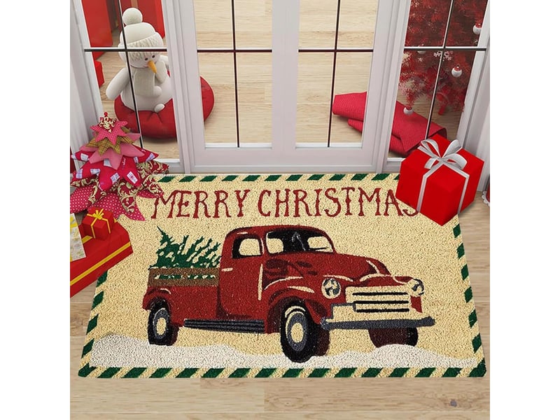  Paillasson de noel, 60x40cm tapis de porte camion rouge, antidérapant tapis de sol de noël, paillasson noël, tapis noël, noel decoration pour intérieu  - Conforama C