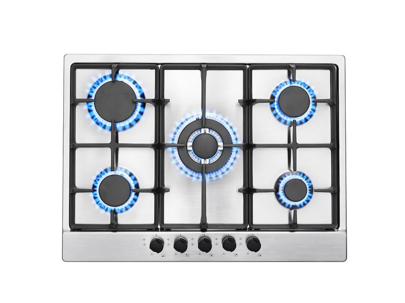  Plaque de cuisson gaz 5 feux en inox 68 cm, 10460 w, encastrable ou indépendante, double brûleur wok, gaz naturel et propane  - Conforama R