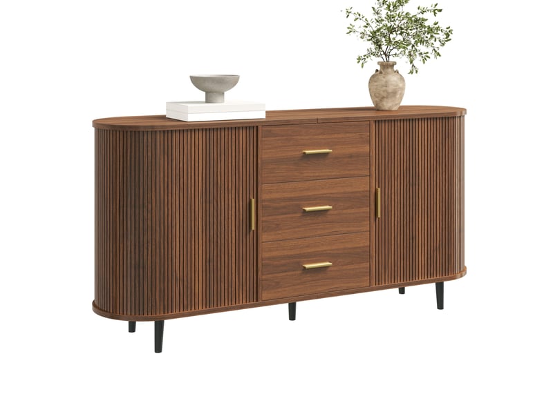  Buffet de salon avec 3 tiroirs, portes coulissantes, 160x40x80,5 cm, mdf noyer  - Conforama A