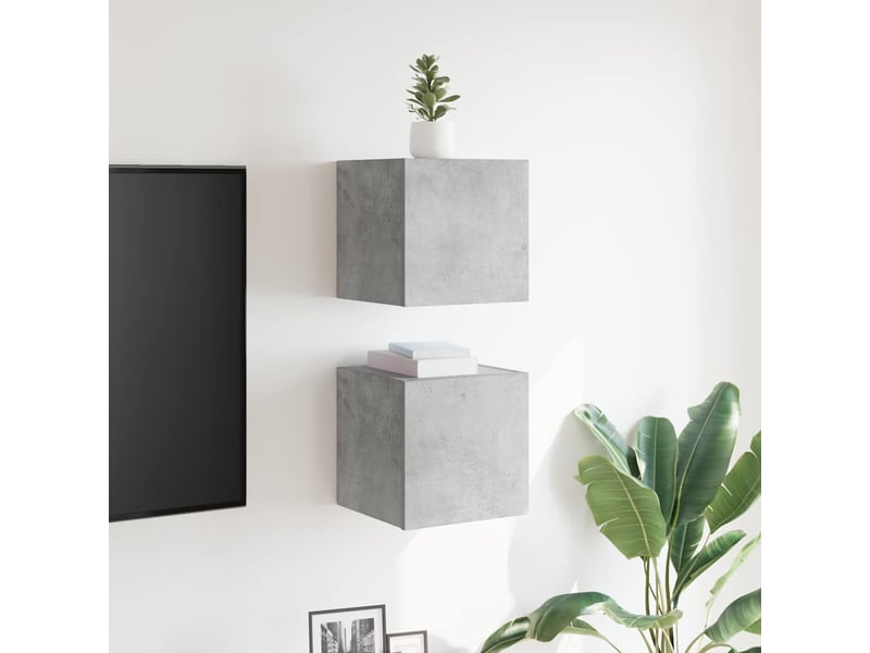  Lot de 2 meuble tv mural, meuble tv suspendu gris béton 30,5x30x30 cm  - Conforama C