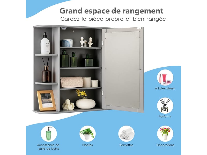Armoire Murale de Salle de Bains avec Miroir avec Etagères Réglables et