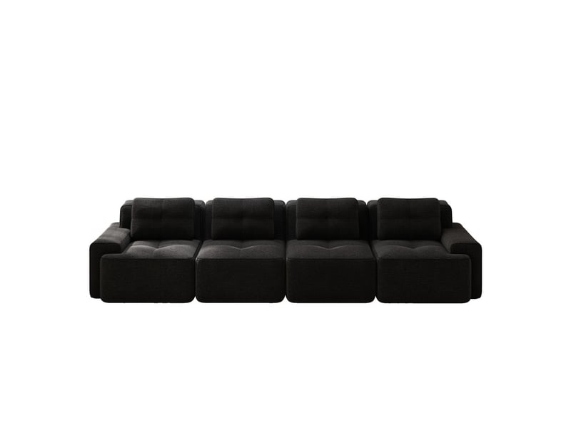  Canapé droit modulable 4 places, sans structure, assise profonde, sans montage, 382x104x69cm, noir, velours côtelé  - Conforama A