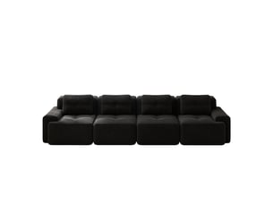 Canapé droit modulable 4 places, sans structure, assise profonde, sans montage, 382x104x69cm, noir, velours côtelé