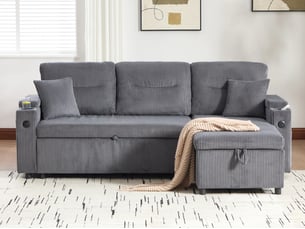 Canapé d'angle réversible convertible BIQZUYA 3 places Tissu gris avec coffre de rangement