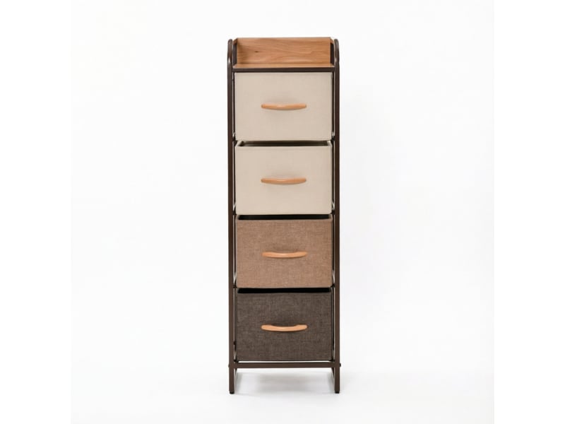 Chiffonnier meuble de rangement 4 tiroirs tissu acier mdf beige marron 31x29x99cm T5828P574213 - Conforama A