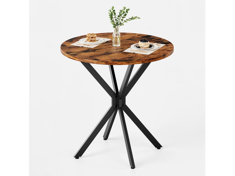 Table à manger ronde, d80 cm, industrielle table cuisine, salle à manger, design moderne, métal, coloris marron et noir - Conforama A