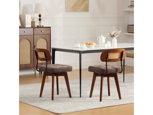 Lot de 2 chaises pivotantes 360° rotin et chenille marron, h77 cm