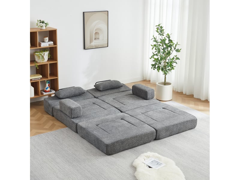 Canapé-lit modulaire 4 places en chenille – gris – pliant 2-en-1, convertible, empilable et confortable - Conforama B
