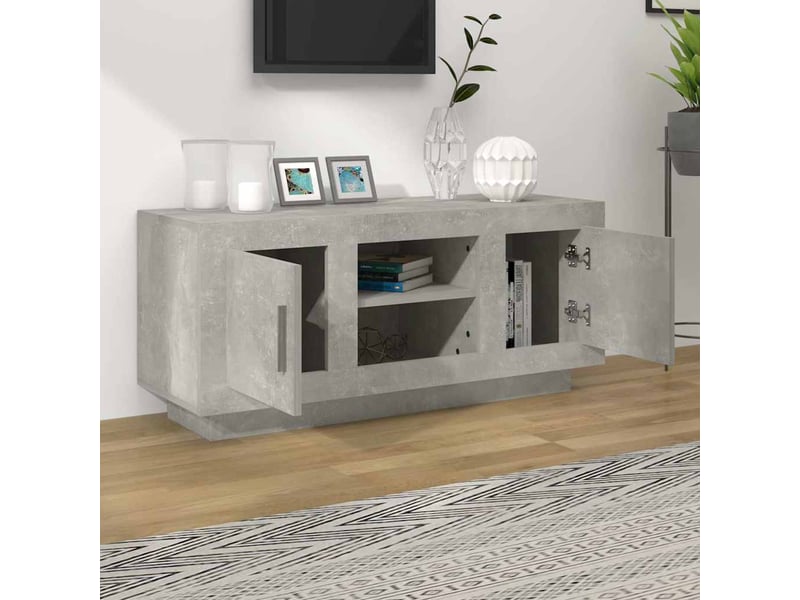  Meuble tv - banc tv - meuble de rangement gris béton 102x35x45 cm bois d'ingénierie  - Conforama C