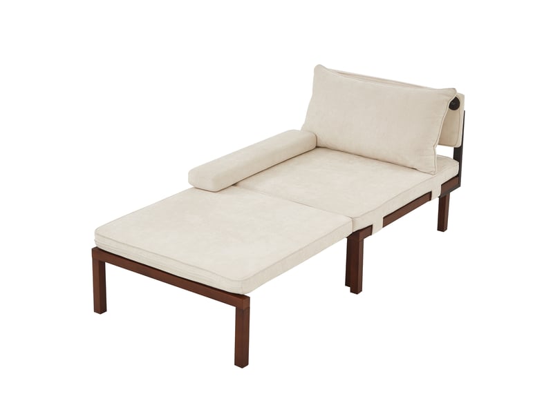  Fauteuil-lit pliant avec port usb type-c en velours beige  - Conforama A