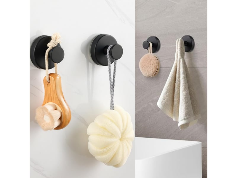  Lot de 6 crochets à ventouse inox noir - crochet mural amovible sans perçage pour cuisine, salle de bain, fenêtre et verre  - Conforama B