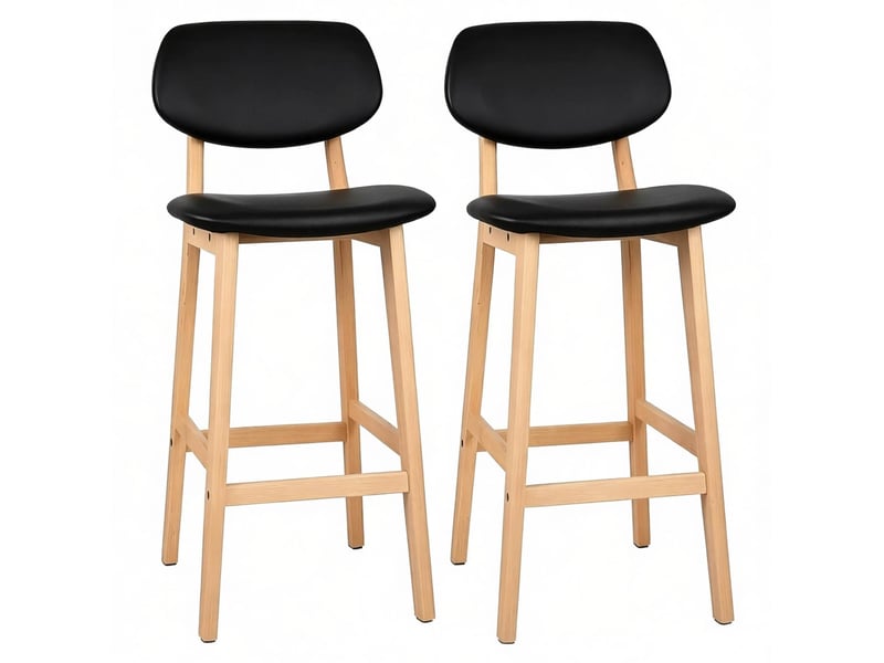 Lot de 2 tabourets de bar avec dossier et assise rembourrée, noirs et bois - Conforama A