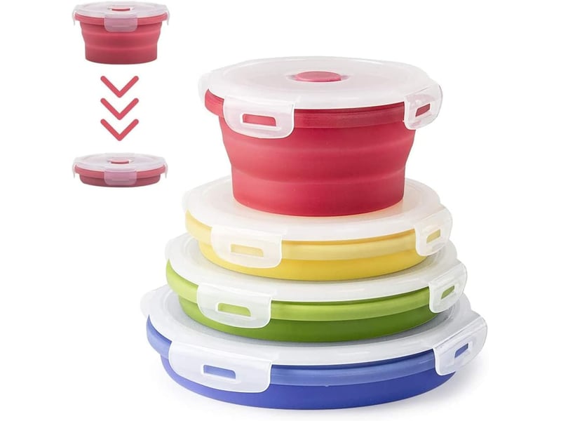  Boîte à lunch pliante en silicone 4 pcs - récipients de stockage d'aliments pliables - facile à ranger (ronde couleur )  - Conforama A