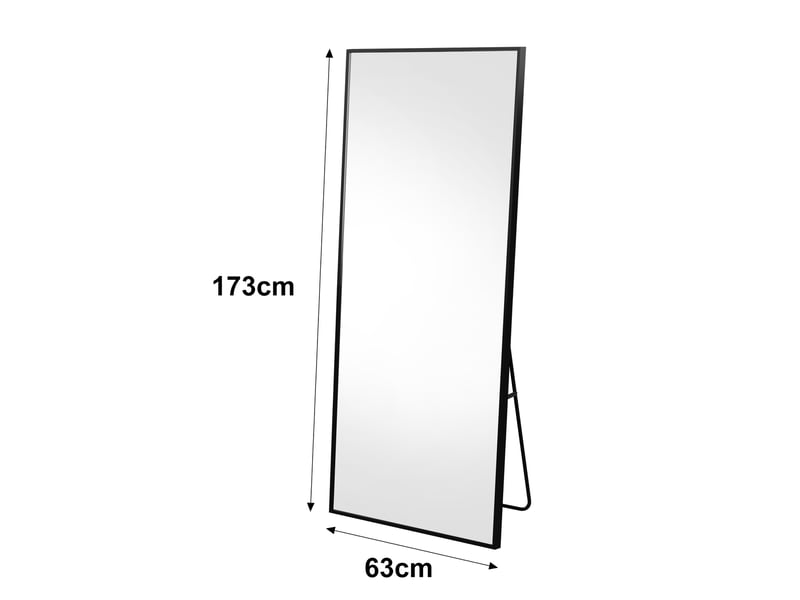 Miroir sur pied rectangulaire noir - 173x63cm - miroir psyché mural ou autoportant avec cadre en aluminium et verre trempé - Conforama E