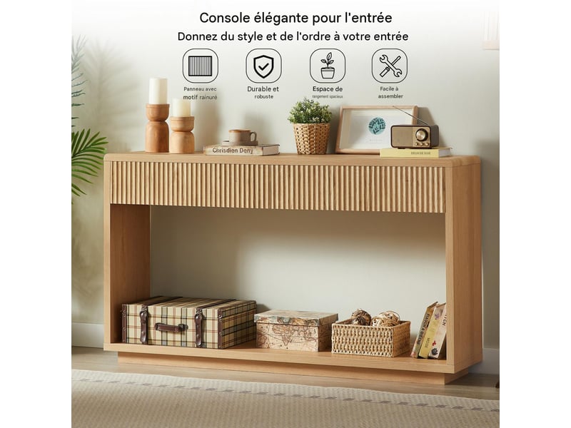  Table console 2 tiroirs et 1 étagère ouverte 150 x 35 x 85 cm  - Conforama E