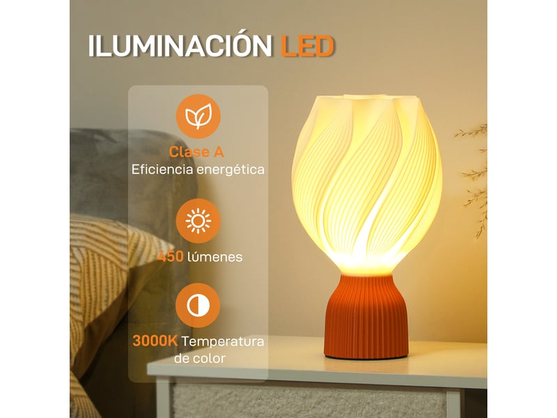  Lampe de table led 3d à motif pétale, lumière chaude pour table de chevet et bureau, ø 16,5 x 28 cm, blanc et terracotta  - Conforama E