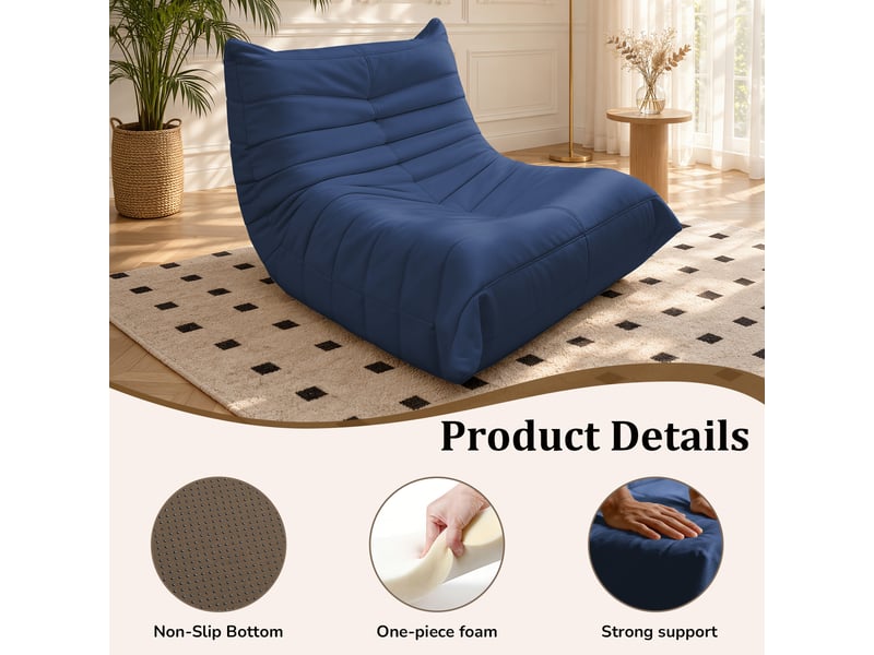  Fauteuil lounge de sol ergonomique 100x90x70 cm bleu flanelle mousse de rembourrage confort lecture détente evarich - Conforama E