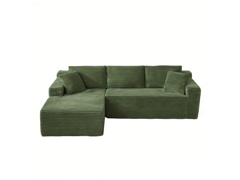 Canapé d'angle 3 places, forme l, canapé modulaire, méridienne généreuse, mousse à mémoire, vert  - Conforama A