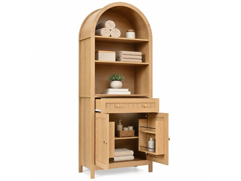 Armoire haute en mdf 2 portes, tiroir et 3 niches à épices pour cuisine 76×40×180 cm naturel - Conforama A