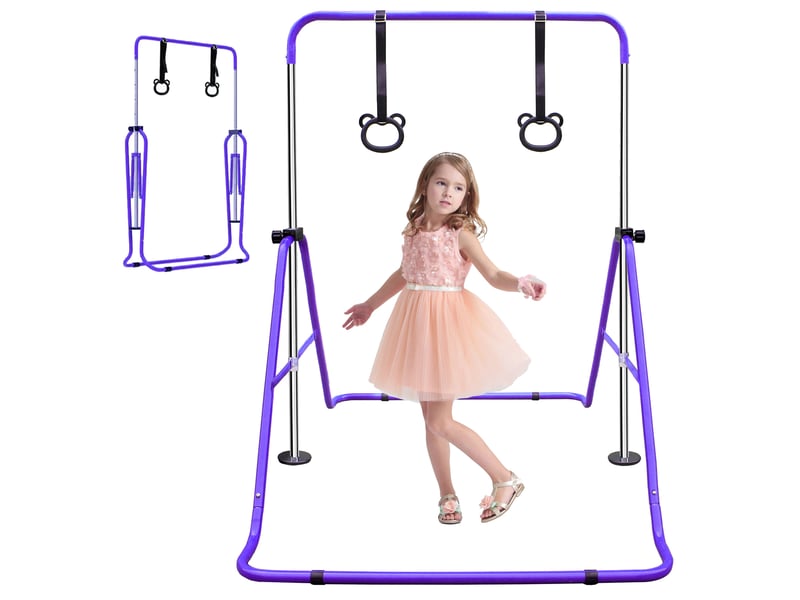  Barre de gymnastique pliable réglable enfant violette, 5 hauteurs et anneaux, pour entraînement à domicile  - Conforama A