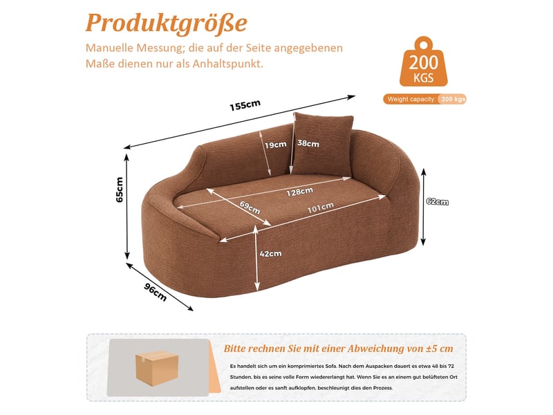  Méridienne 2 places courbe  155 x 96 x 65 cm en chenille marron  - Conforama C