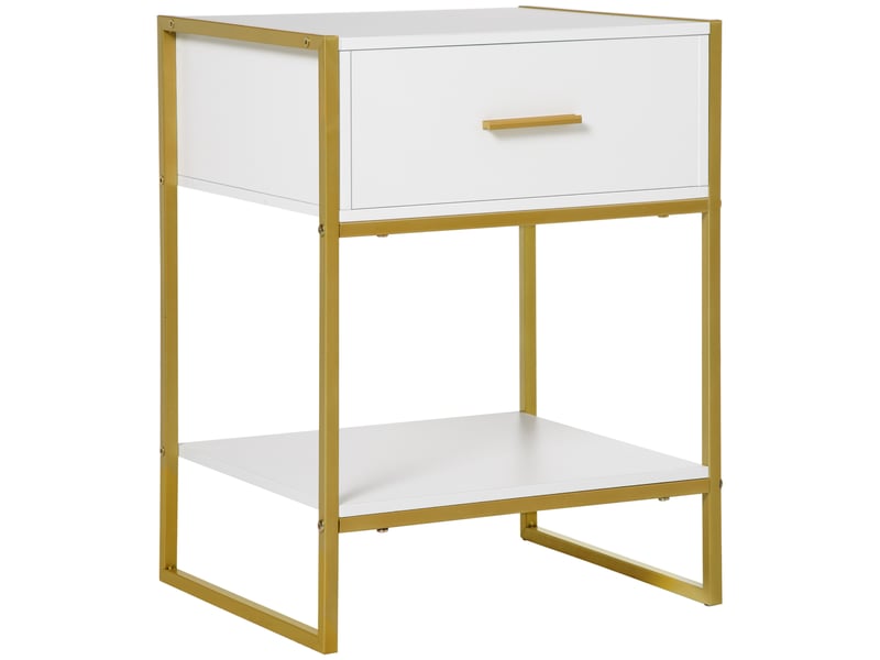  Table de chevet avec tiroir et étagère de rangement pour chambre, salon, bureau, style moderne, 45 x 40 x 60 cm, blanche  - Conforama A