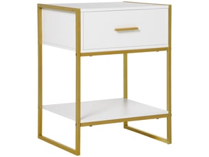 Table de chevet avec tiroir et étagère de rangement pour chambre, salon, bureau, style moderne, 45 x 40 x 60 cm, blanche