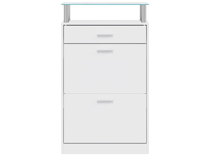  Meuble à chaussures, armoire à chaussures avec tiroir et plateau en verre bois blanc  - Conforama D