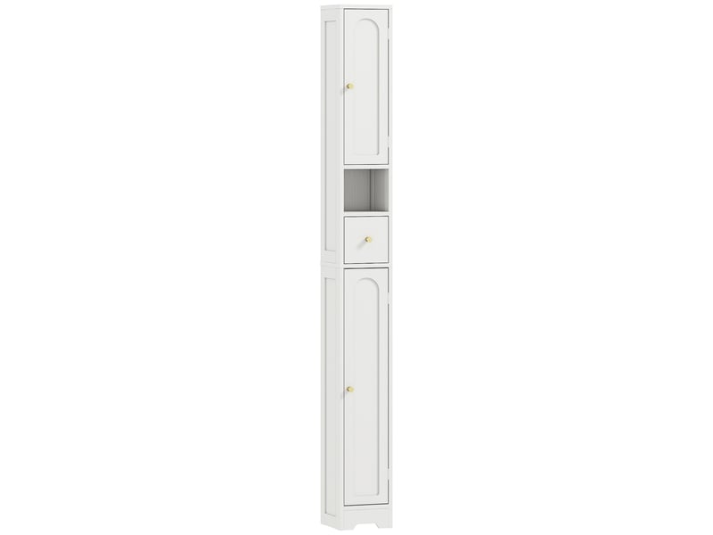 Meuble colonne salle de bain, meuble de rangement, 2 portes, tiroir, compartiment ouvert, blanc, étagère réglable - Conforama B