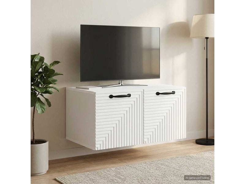  Meuble tv - banc tv - meuble de rangement mural blanc 59,5 x 41 x 30 cm bois d'ingénierie  - Conforama D