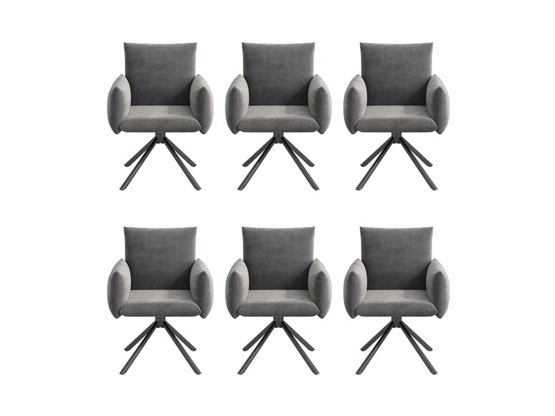  Lot de 6 chaises de salle à manger 60 x 60 x 88 cm – gris – velours pivotant 360° et accoudoirs rembourrés  - Conforama A