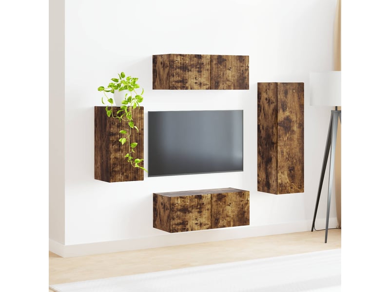  Ensemble meuble tv - banc tv - meuble de rangement 4 pcs chêne fumé bois d'ingénierie  - Conforama D