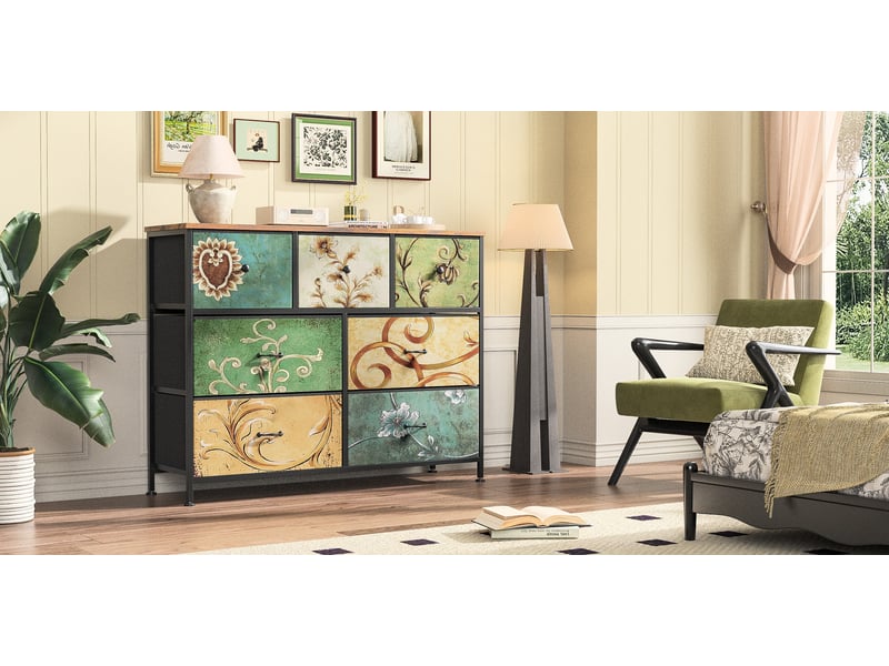  Commode à 7 tiroirs en panneau de particules, finition multicolore 100x30x78cm - Conforama B