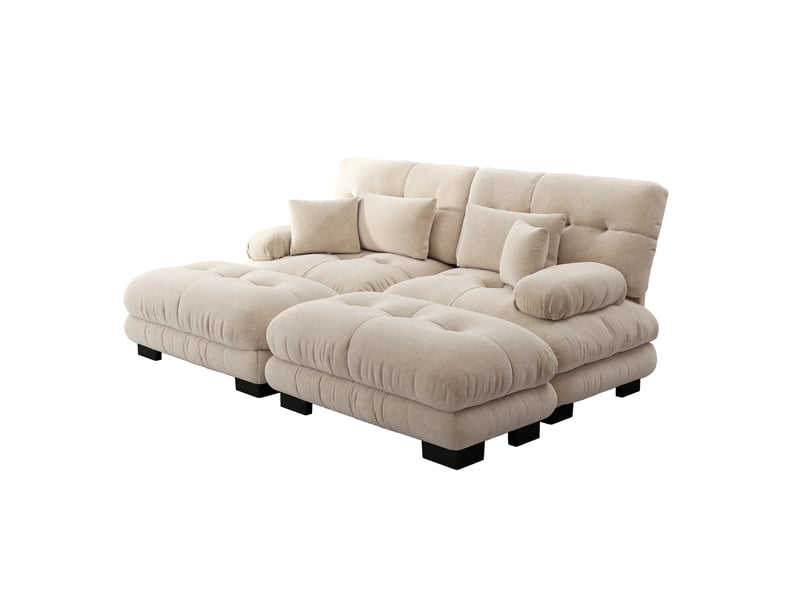  Canapé d'angle, canapé 2 places – coussins inclus, larges accoudoirs, en chenille, marron clair, style cloud  - Conforama B