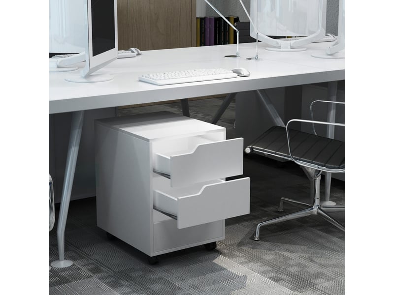  Caisson de bureau à roulettes, classeur à 3 tiroirs, meuble de rangement pour bureauétude, 40 x 50 x 57,5 cm, blanc  - Conforama C