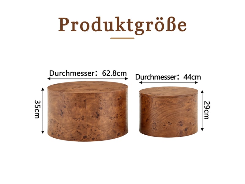  Tables basses gigognes avec rangement intérieur et couvercle amovible, forme ronde, en mdf décor bois, marron  - Conforama D