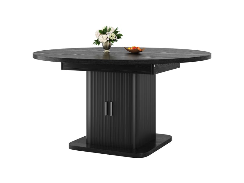 Table à manger ovale extensible,110x110x75 cm,avec rangement,mdf,noir - Conforama A