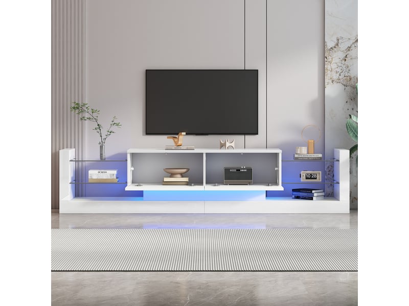  Ensemble meuble tv blanc - haute brillance - éclairage led intégré - dimensions table basse 100x50x40.3cm - Conforama R