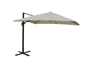 Parasol déporté 3 x 3 m rotatif à 360° avec base en croix et inclinaison réglable sans pied polyester crème gris et aluminium 04_0010701