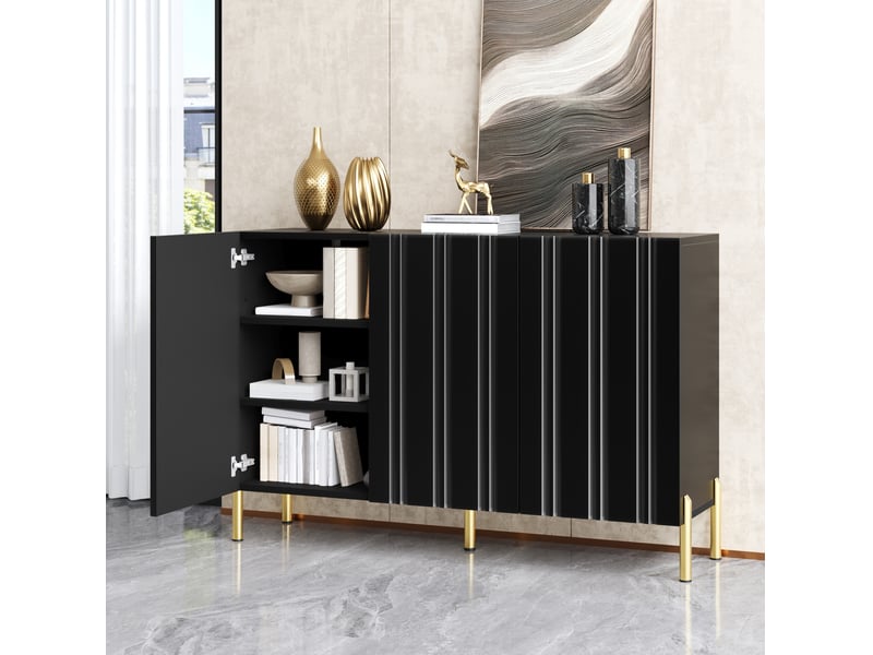 Meuble à chaussures et buffet 120 x 35,5 x 80 cm en mdf et panneaux de particules avec 3 portes et étagères réglables noir chicfurn - Conforama B