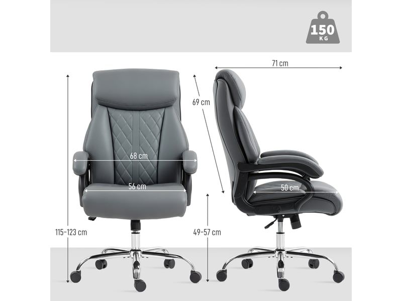  Fauteuil de direction, supportant jusqu'à 150 kg, fauteuil de bureau grande taille en cuir pu avec rembourrage à ressorts, gris anthracite  - Conforama E