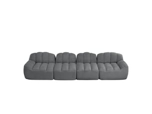 Canapé droit coquille 4 places bouclette gris – 366 x 104 x 79 cm
