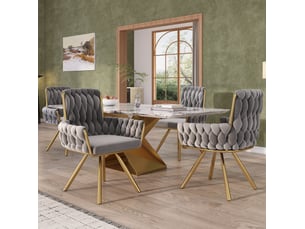 Lot de 4 chaises de salle à manger, 4 pieds métalliques, gris, pivotantes à 360°, dossier haut avec accoudoirs