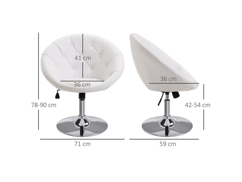  Tabouret de bureau pivotant blanc en cuir régénéré, hauteur réglable et base chromée antidérapante  - Conforama C