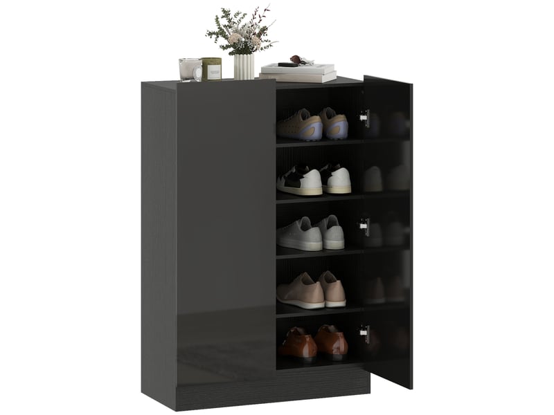 Meuble à chaussures 20 paires armoire à chaussures à haute brillance 5 niveaux étagères réglables 72x34,5x103cm noir - Conforama A