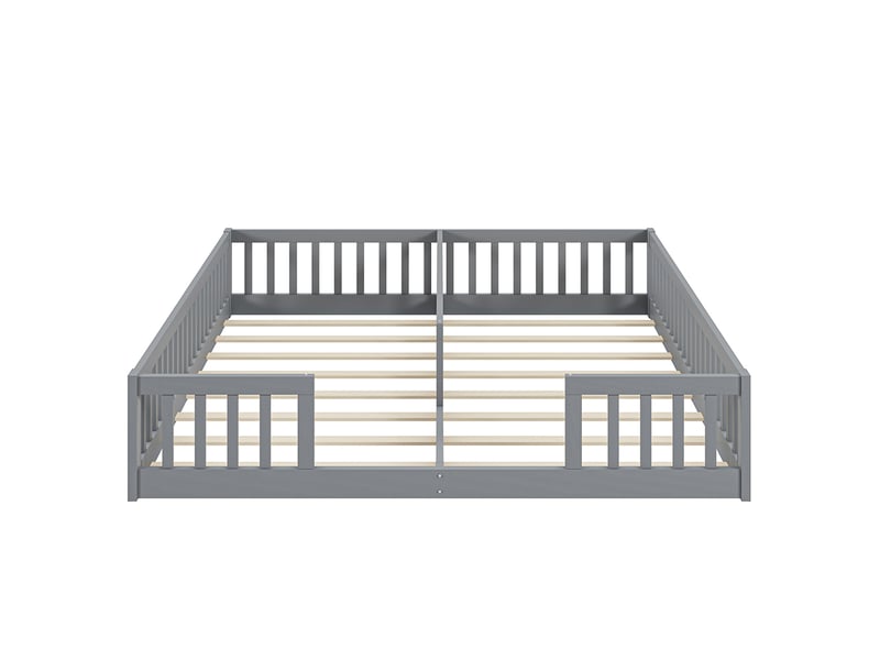  Lit enfant 2x90x200 cm - avec barrières de sécurité - sommier à lattes - bois de pin - style minimaliste - gris (sans matelas)  - Conforama E