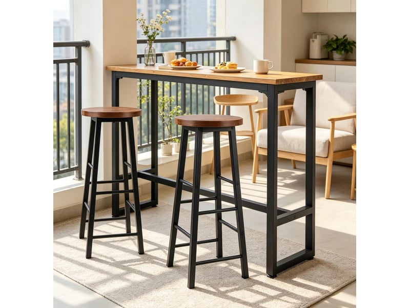  Tabouret de bar lot de 2 style industriel avec repose-pieds et patins de protection en mdf et métal marron  - Conforama D