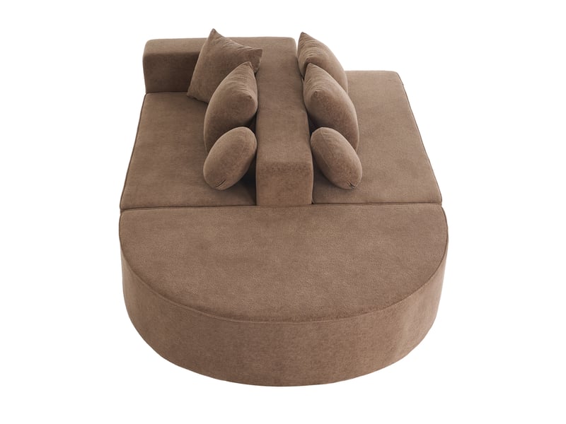  Canapé modulaire 5 places convertible avec structure en mousse, 6 coussins et accoudoirs larges, en chenille marron  - Conforama A
