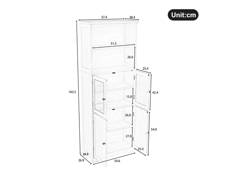  Meuble de salle de bain 57,4x28,4x162,5 cm blanc avec 4 portes mdf  - Conforama D