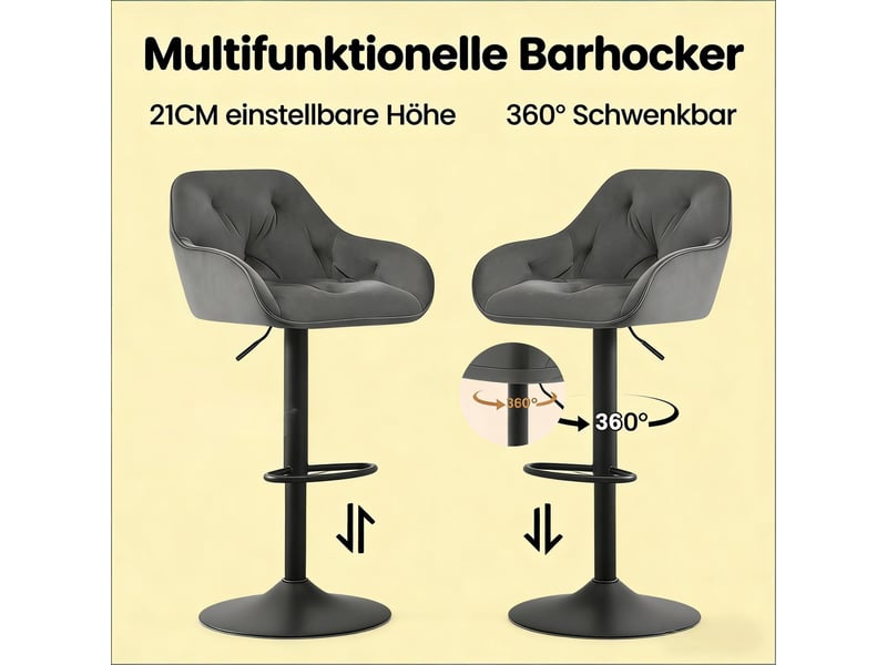  Lot de 2 tabourets de bar réglables et pivotants en velours gris foncé T5828P496322 - Conforama E